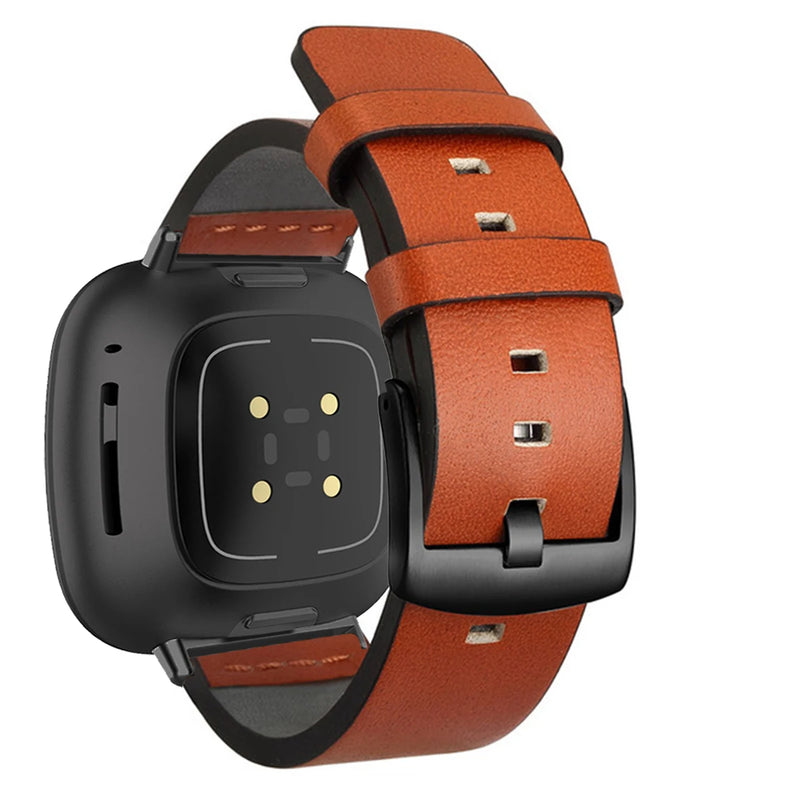 Leather Strap for Fitbit Versa 2/Lite/3/4/Sense, Pin Buckle Smartwatch Band