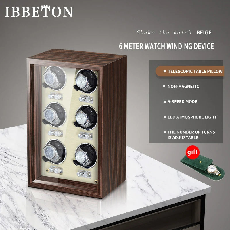 IBBETON Wooden Watch Winder Case, 2/4/6 Slots, Mabuchi Motor, Luxury Storage