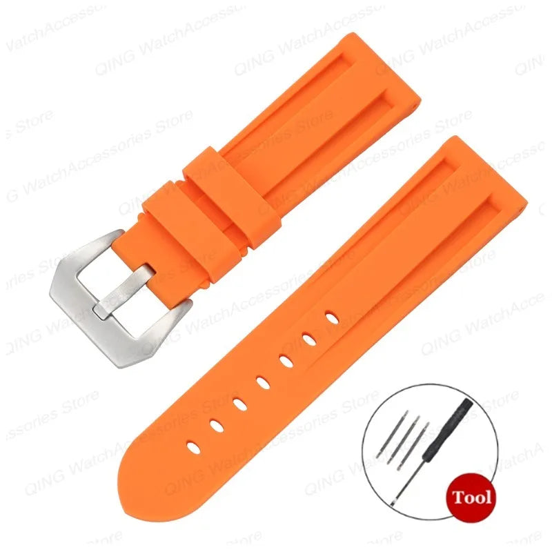 Silicone Watch Strap for Panerai, Omega, Casio – 20mm, 22mm, 24mm, 26mm Band with Metal Pin Buckle