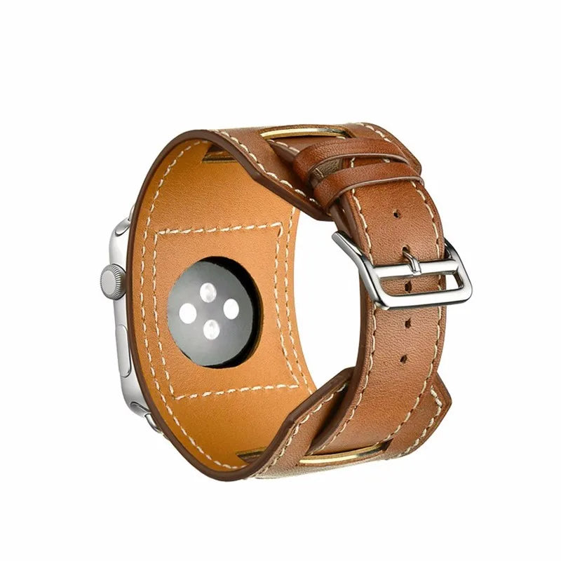 Leather Cuff Bracelet Strap for Apple Watch 9/8/7/6/SE/Ultra 2,40mm/41mm/44mm/45mm/49mm,Metal Buckle