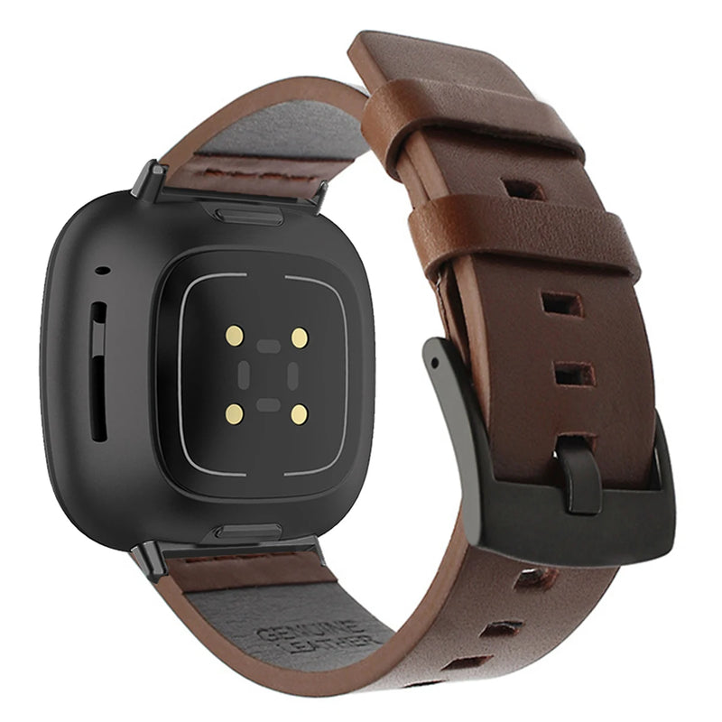 Leather Strap for Fitbit Versa 2/Lite/3/4/Sense, Pin Buckle Smartwatch Band