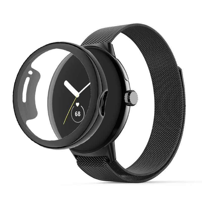 Stainless Steel Case Band for Google Pixel Watch 2/1 – Full Protective Cover & Metal Strap