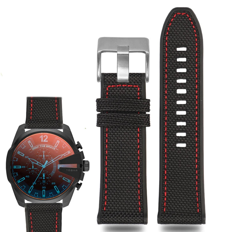 Canvas Silicone Watch Strap for Diesel DZ4500, DZ4506, DZ7420, DZ4318 - 24mm, 26mm, 28mm