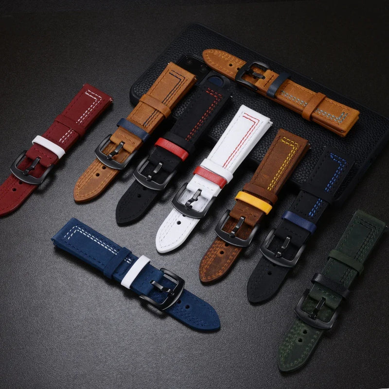 Leather Strap (20mm/22mm) for Samsung Galaxy, Huawei GT, Amazfit, Xiaomi: Classic and Elegant