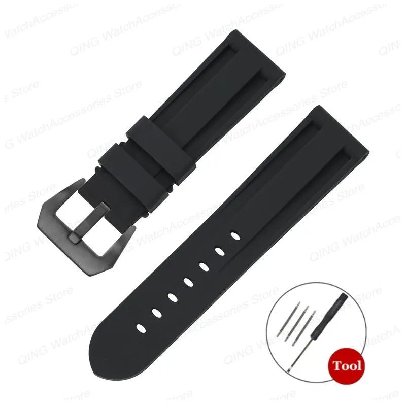 Silicone Watch Strap for Panerai, Omega, Casio – 20mm, 22mm, 24mm, 26mm Band with Metal Pin Buckle