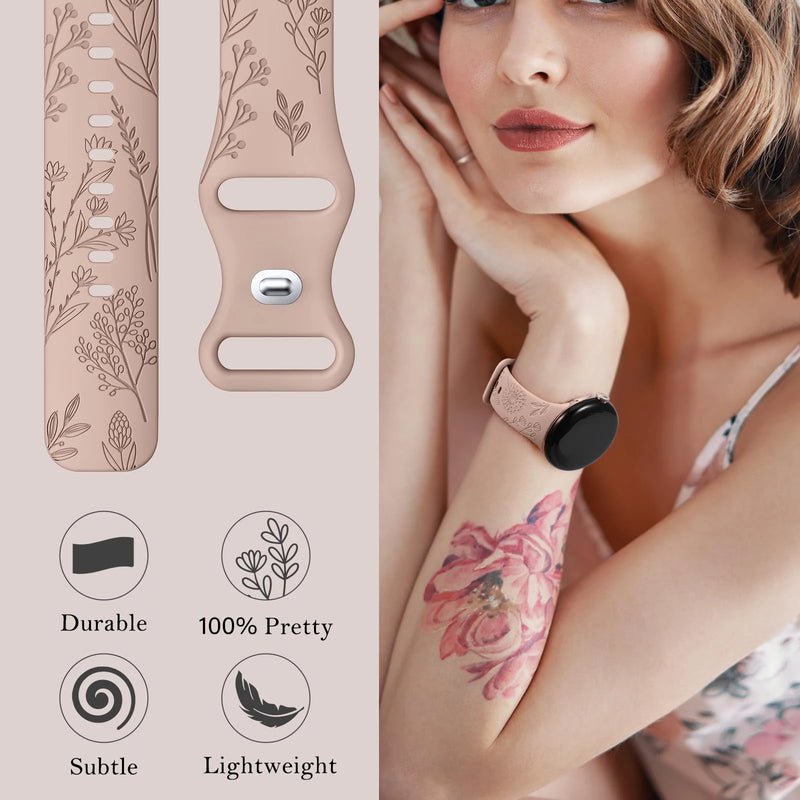 Wearlizer 2-Pack Floral Engraved Silicone Bands for Google Pixel Watch 2