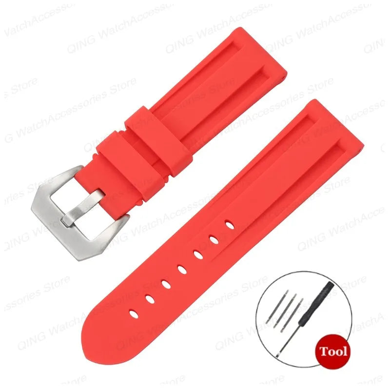 Silicone Watch Strap for Panerai, Omega, Casio – 20mm, 22mm, 24mm, 26mm Band with Metal Pin Buckle