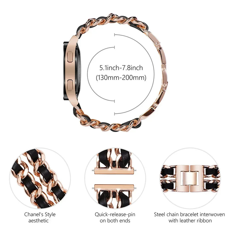 22mm/20mm Leather + Metal Bracelet for Samsung Galaxy, Huawei, Amazfit, Xiaomi & Garmin Smartwatches