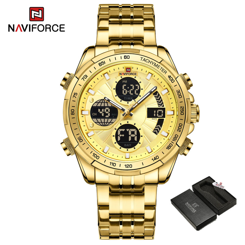 NAVIFORCE NF9197 Mens Luxury Quartz Watch, Chronograph, Leather or Steel, 46mm, Waterproof