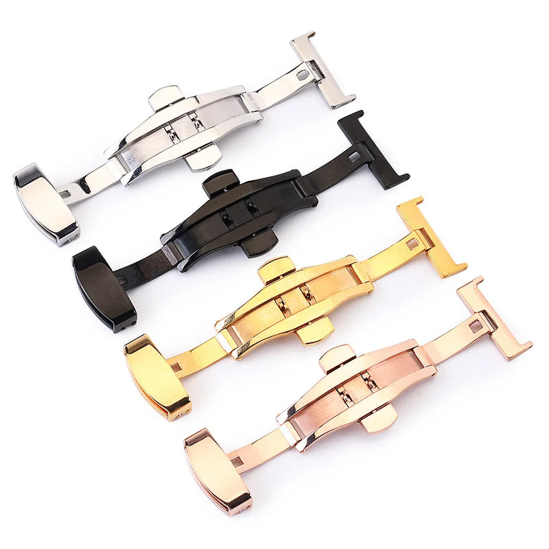 Stainless Steel Butterfly Buckle Watch Band 10-24mm, Polished Clasp V1-V9