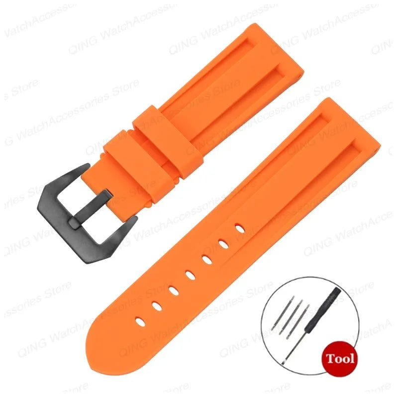 Silicone Watch Strap for Panerai, Omega, Casio – 20mm, 22mm, 24mm, 26mm Band with Metal Pin Buckle