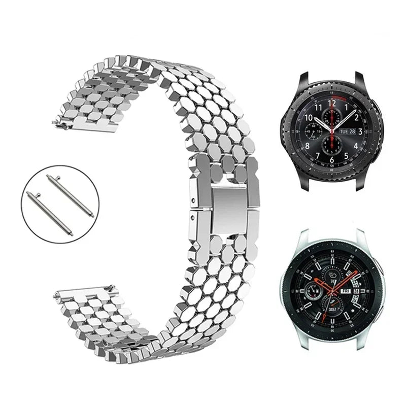 22mm 20mm Stainless Hexagon Style Steel Strap for Samsung Galaxy, Huawei, and Amazfit Watches