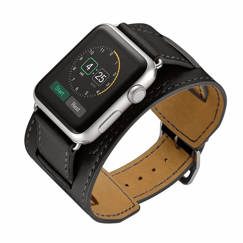 Leather Cuff Bracelet Strap for Apple Watch 9/8/7/6/SE/Ultra 2,40mm/41mm/44mm/45mm/49mm,Metal Buckle