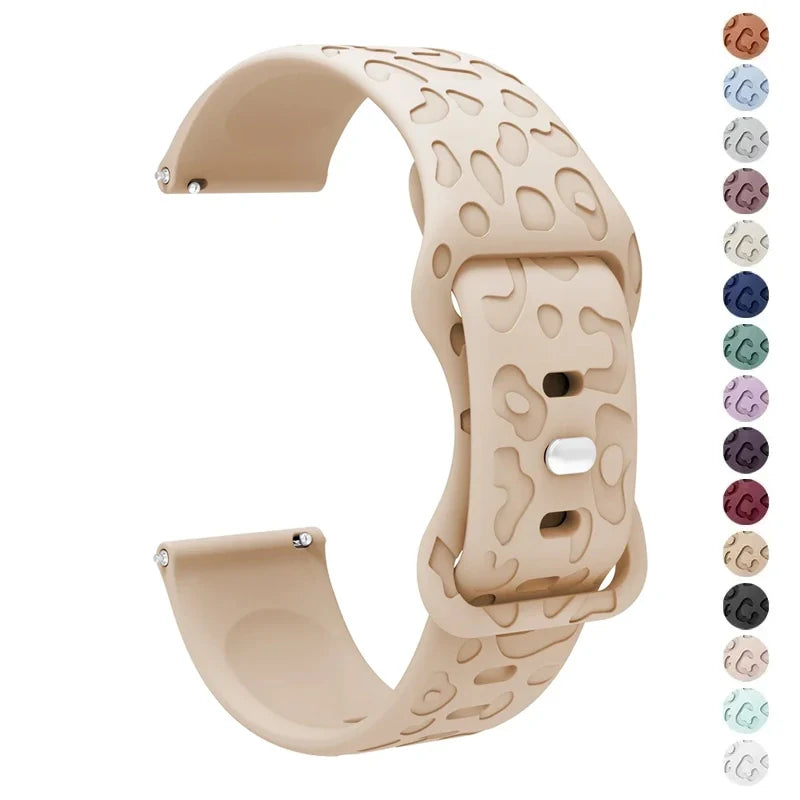 18mm 20mm 22mm Engraved Leopard Silicone Strap for Samsung Galaxy Watch, Huawei GT, Amazfit GTR