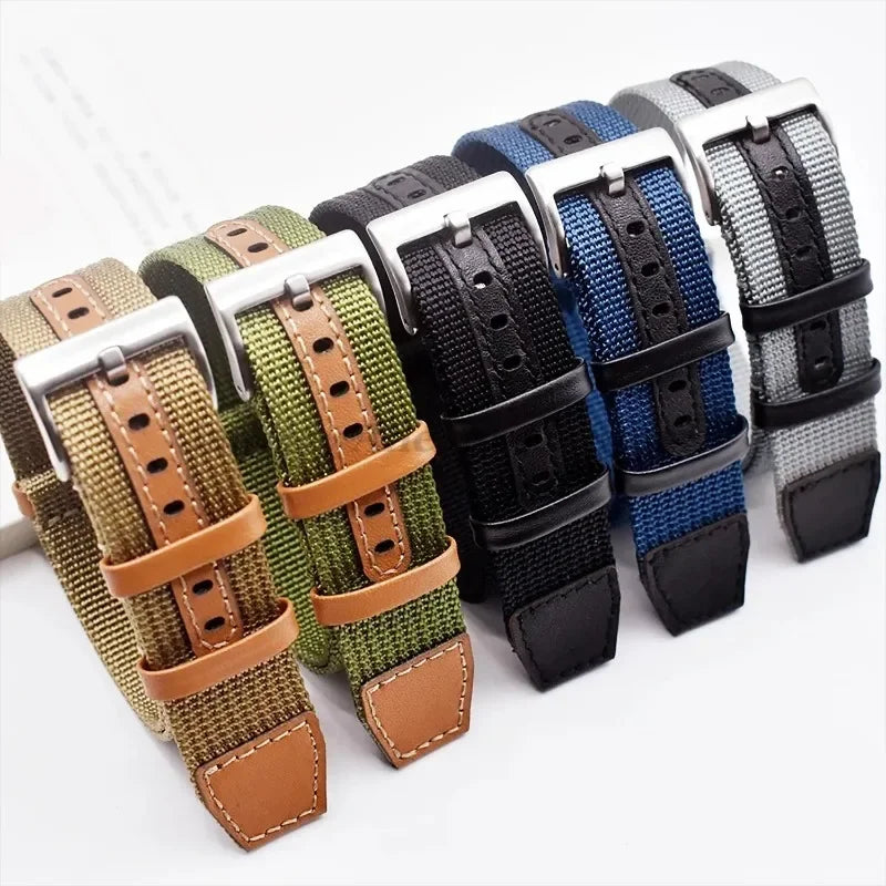 Canvas Nylon Leather Watch Strap for Seiko, Omega, Hamilton - 20mm & 22mm Replacement Wristband