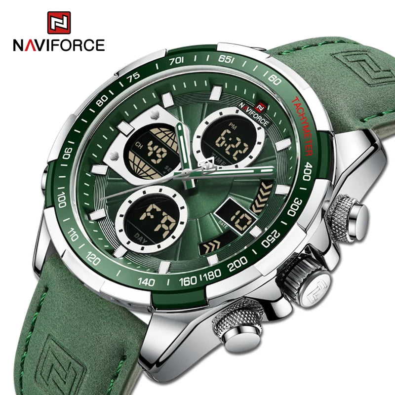 NAVIFORCE NF9197 Mens Luxury Quartz Watch, Chronograph, Leather or Steel, 46mm, Waterproof