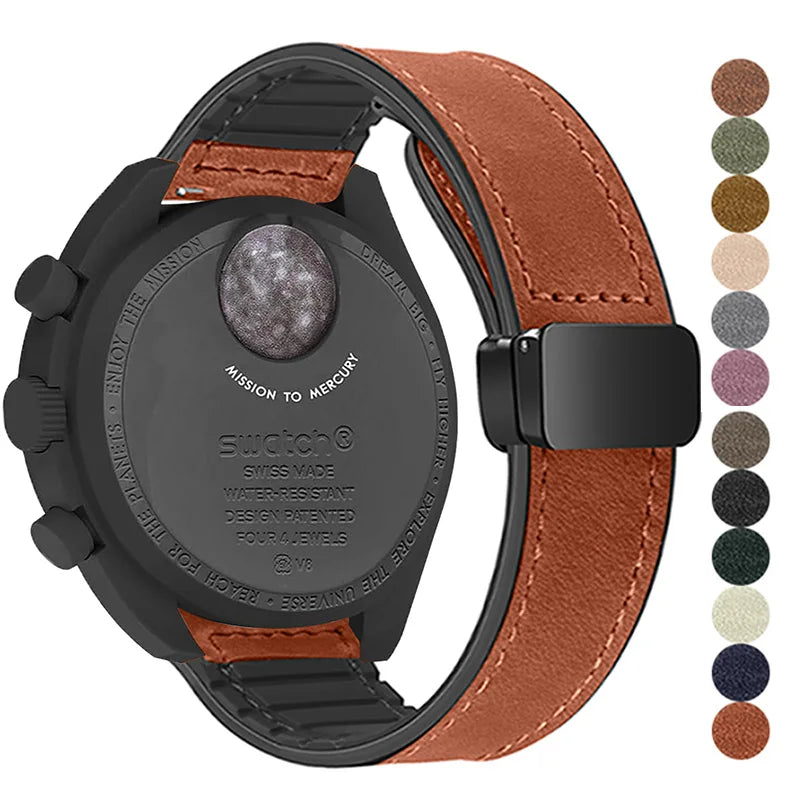 20mm Silicone Leather Watch Strap for Omega x Swatch MoonSwatch Saturn Series - Quick Release