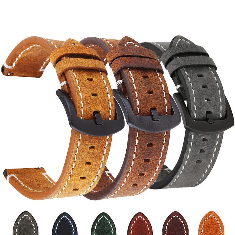 Retro Calf Leather Watchband Samsung, Huawei, Omega, Rolex and other models (18mm/20mm/22mm/24mm)