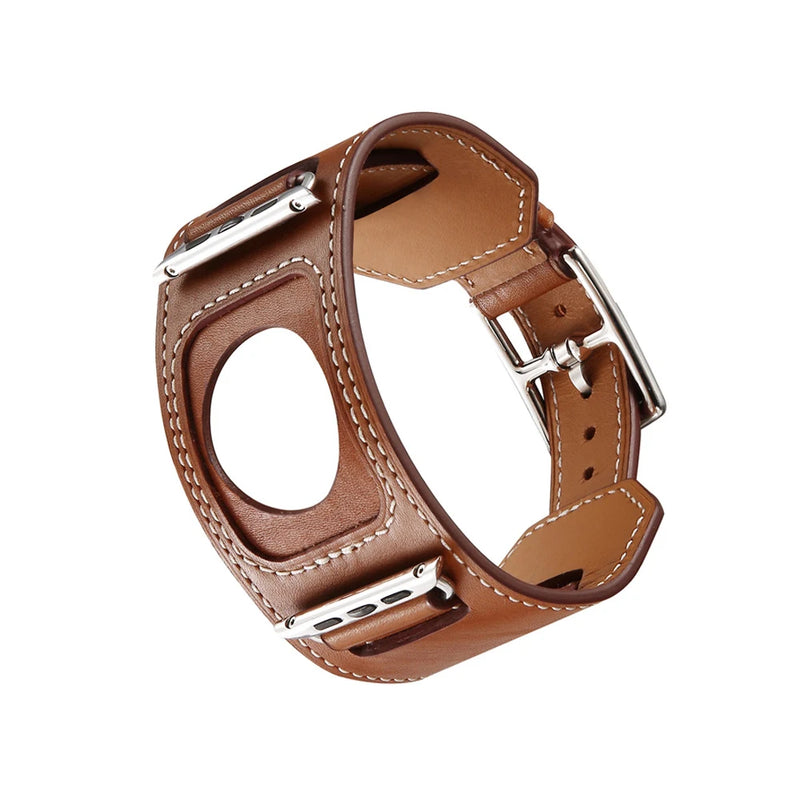 Leather Cuff Bracelet Strap for Apple Watch 9/8/7/6/SE/Ultra 2,40mm/41mm/44mm/45mm/49mm,Metal Buckle