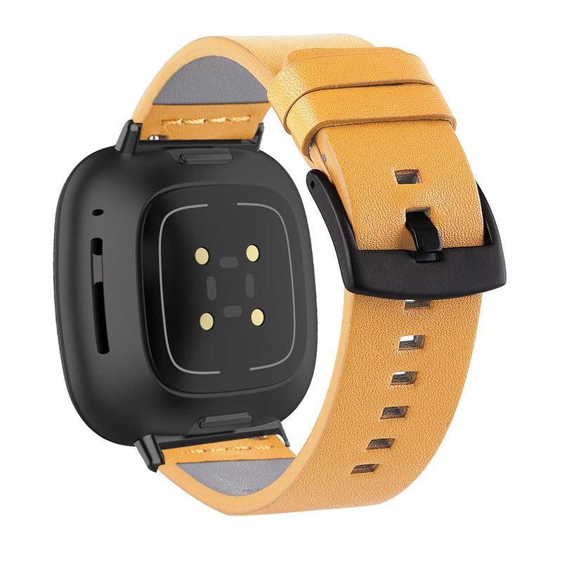 Leather Strap for Fitbit Versa 2/Lite/3/4/Sense, Pin Buckle Smartwatch Band