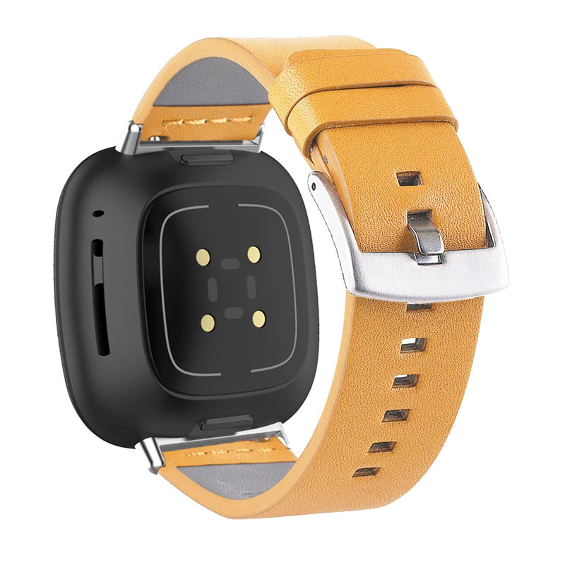 Leather Strap for Fitbit Versa 2/Lite/3/4/Sense, Pin Buckle Smartwatch Band