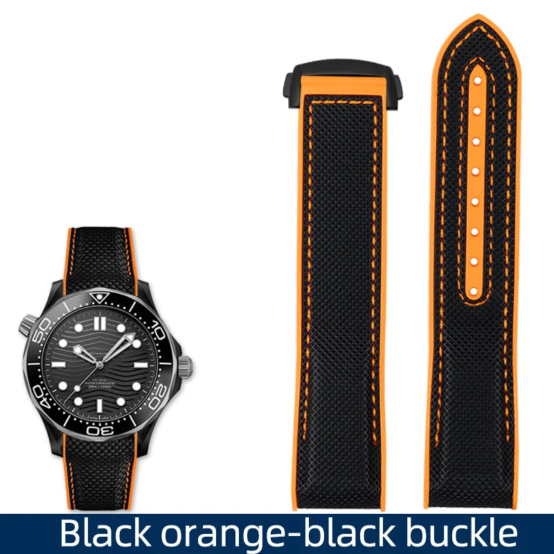 20mm, 21mm, 22mm Nylon Rubber strap for Omega Seamaster Planet Ocean – Deployant/Deployment Clasp