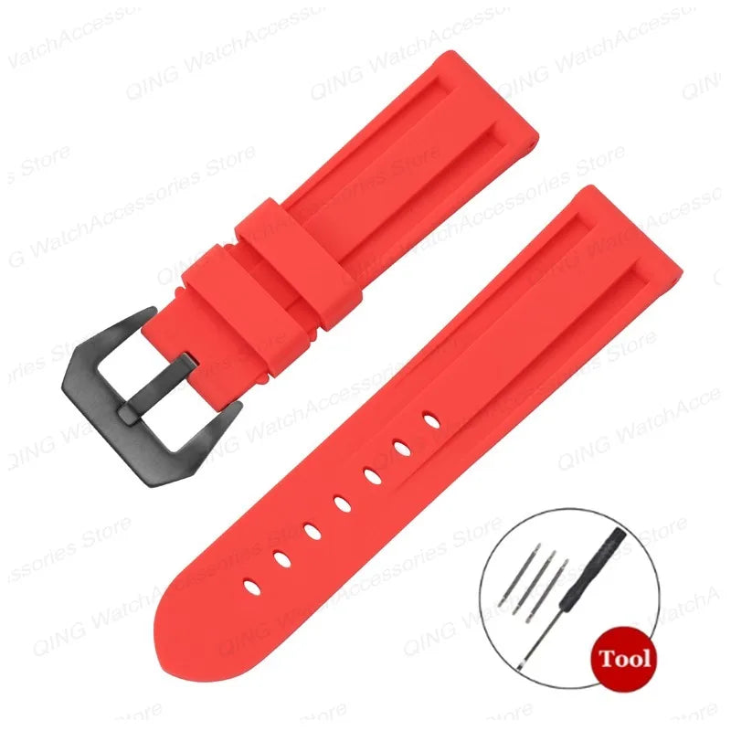 Silicone Watch Strap for Panerai, Omega, Casio – 20mm, 22mm, 24mm, 26mm Band with Metal Pin Buckle