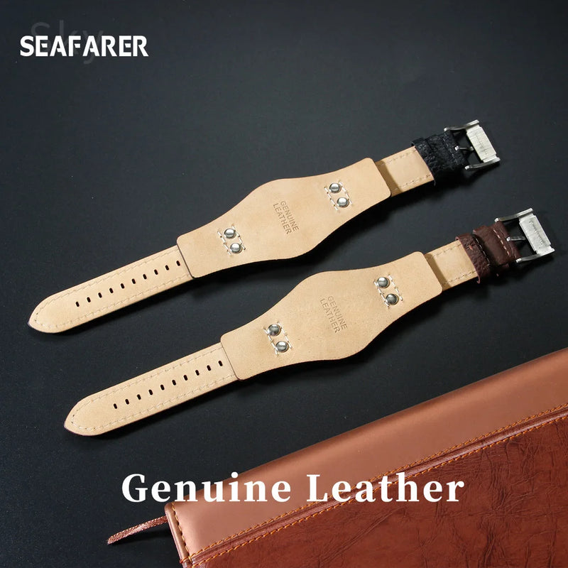 Leather Watch Strap for Fossil CH2564, CH2565, CH2891, CH3051 | 22mm Black & Brown with Rivet Style