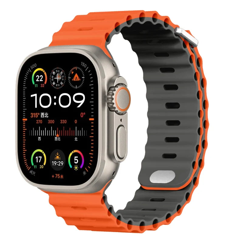 Ocean Silicone Strap for Apple Watch Ultra 2, Series 10, 9, 8, 7, SE – 49mm, 45mm, 41mm, 44mm, 42mm, 40mm