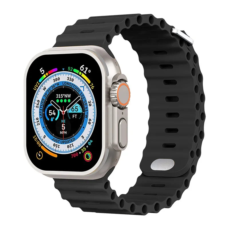 Ocean Silicone Strap for Apple Watch Ultra 2, Series 10, 9, 8, 7, SE – 49mm, 45mm, 41mm, 44mm, 42mm, 40mm