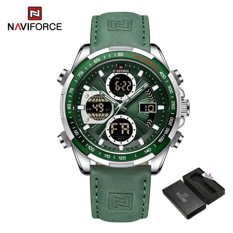 NAVIFORCE NF9197 Mens Luxury Quartz Watch, Chronograph, Leather or Steel, 46mm, Waterproof