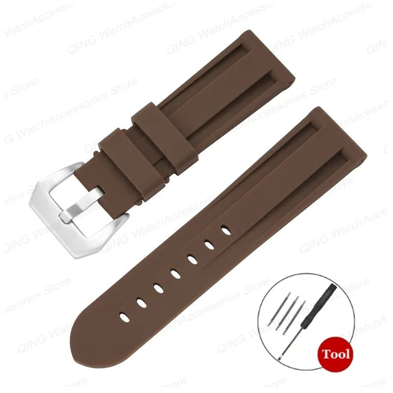 Silicone Watch Strap for Panerai, Omega, Casio – 20mm, 22mm, 24mm, 26mm Band with Metal Pin Buckle