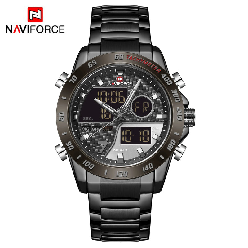 NAVIFORCE NF9171 Mens Digital Quartz Watch, LED, Stainless Steel, 45mm, Waterproof, Chronograph