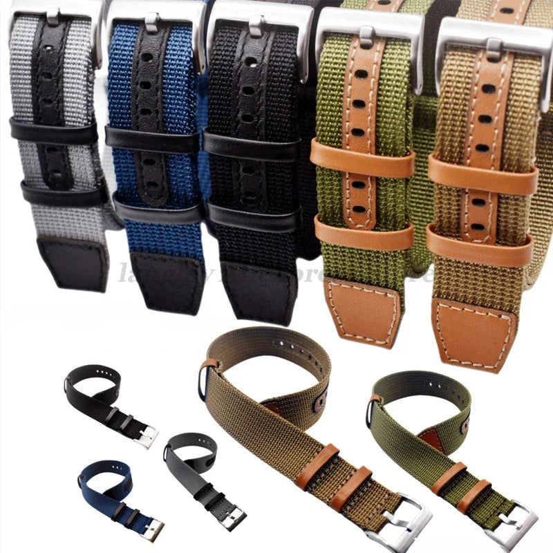 Canvas Nylon Leather Watch Strap for Seiko, Omega, Hamilton - 20mm & 22mm Replacement Wristband