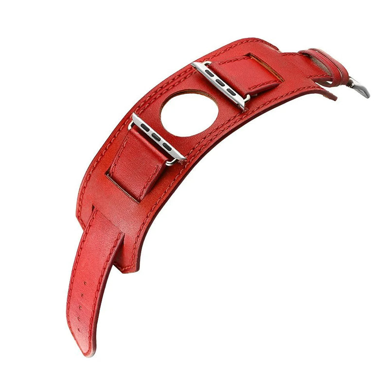 Leather Cuff Bracelet Strap for Apple Watch 9/8/7/6/SE/Ultra 2,40mm/41mm/44mm/45mm/49mm,Metal Buckle