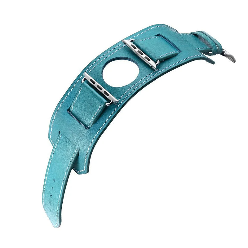 Leather Cuff Bracelet Strap for Apple Watch 9/8/7/6/SE/Ultra 2,40mm/41mm/44mm/45mm/49mm,Metal Buckle