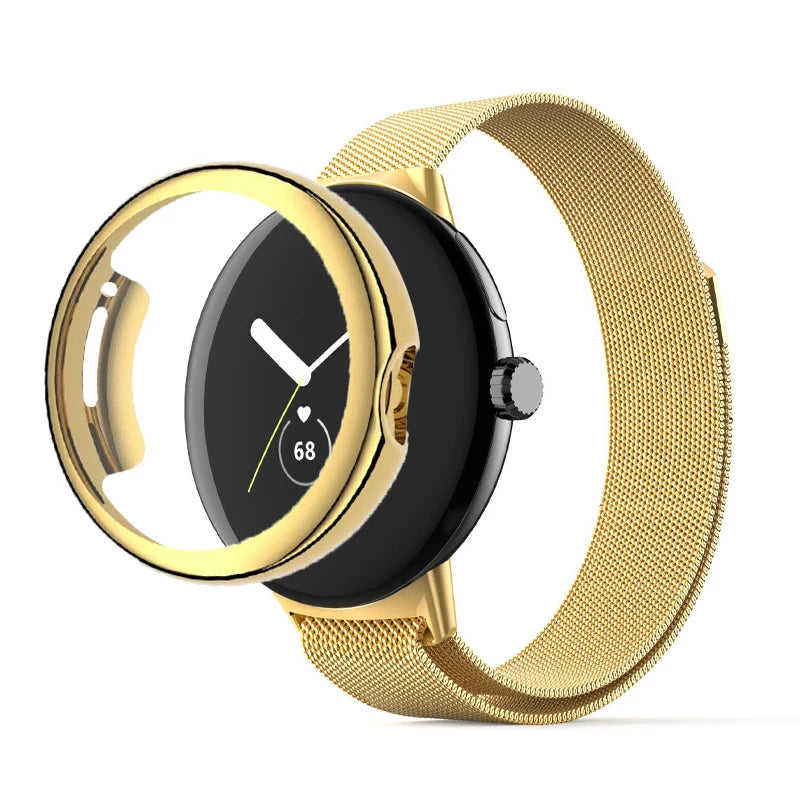 Stainless Steel Case Band for Google Pixel Watch 2/1 – Full Protective Cover & Metal Strap