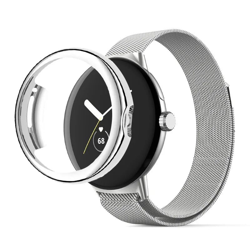 Stainless Steel Case Band for Google Pixel Watch 2/1 – Full Protective Cover & Metal Strap