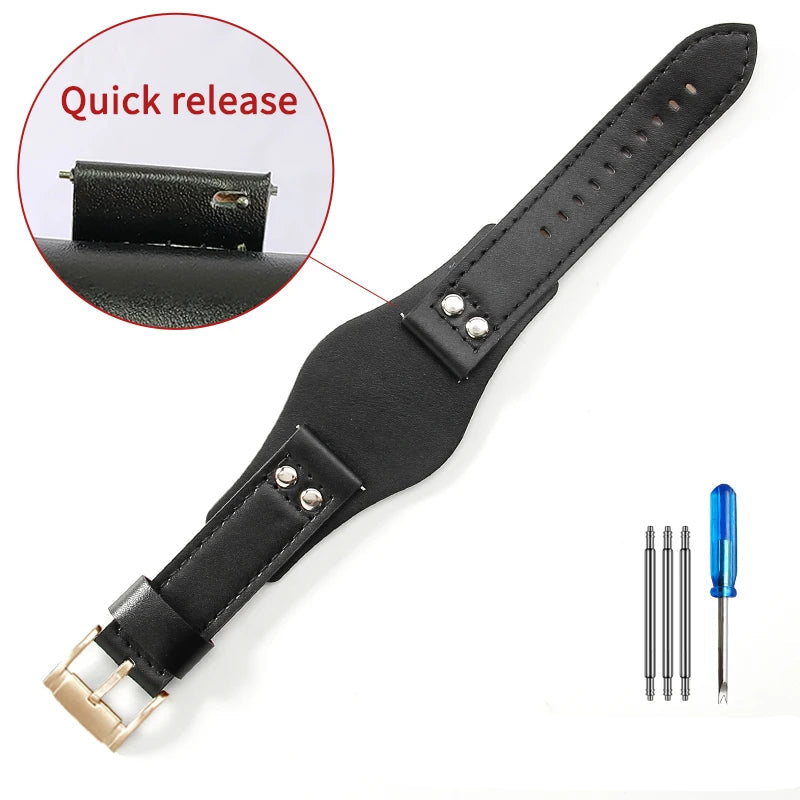 Leather Watch Strap for Fossil CH2564, CH2565, CH2891, CH3051 | 22mm Black & Brown with Rivet Style