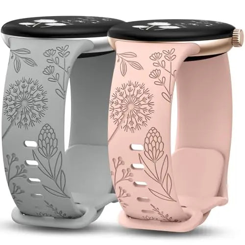 Wearlizer 2-Pack Floral Engraved Silicone Bands for Google Pixel Watch 2