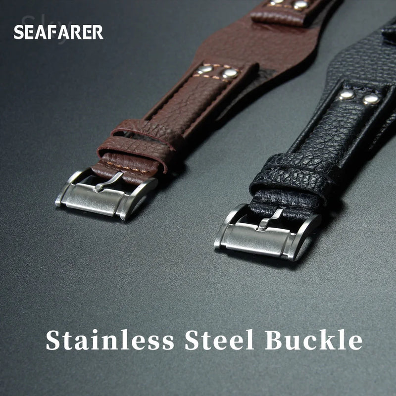 Leather Watch Strap for Fossil CH2564, CH2565, CH2891, CH3051 | 22mm Black & Brown with Rivet Style