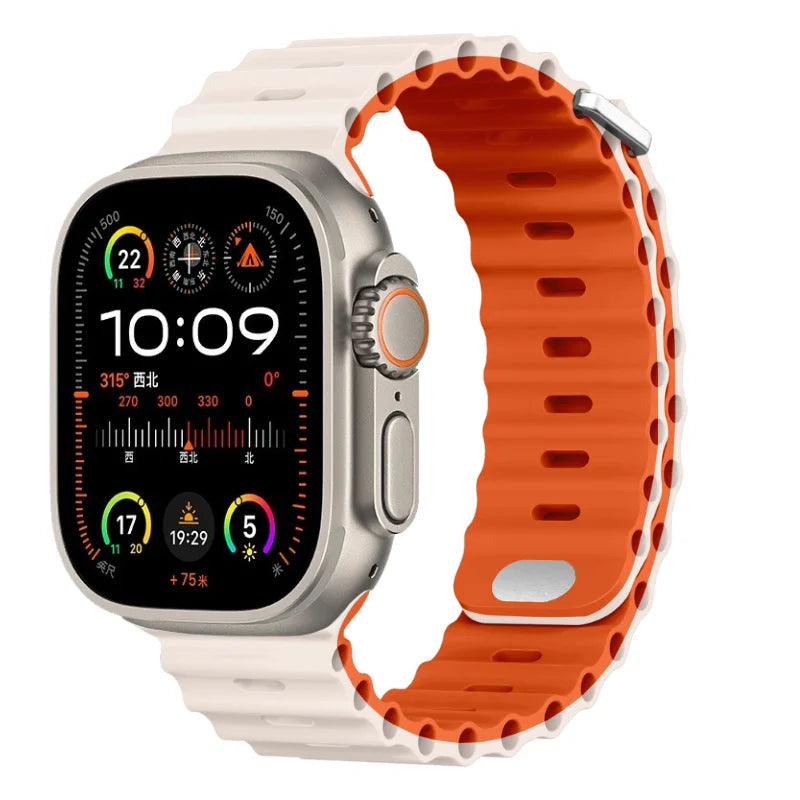 Ocean Silicone Strap for Apple Watch Ultra 2, Series 10, 9, 8, 7, SE – 49mm, 45mm, 41mm, 44mm, 42mm, 40mm