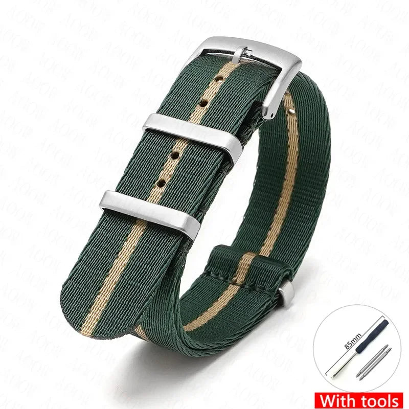 Soft Nylon Strap for Omega Seamaster 007 & Seiko Prospex - Military Canvas Watch Band