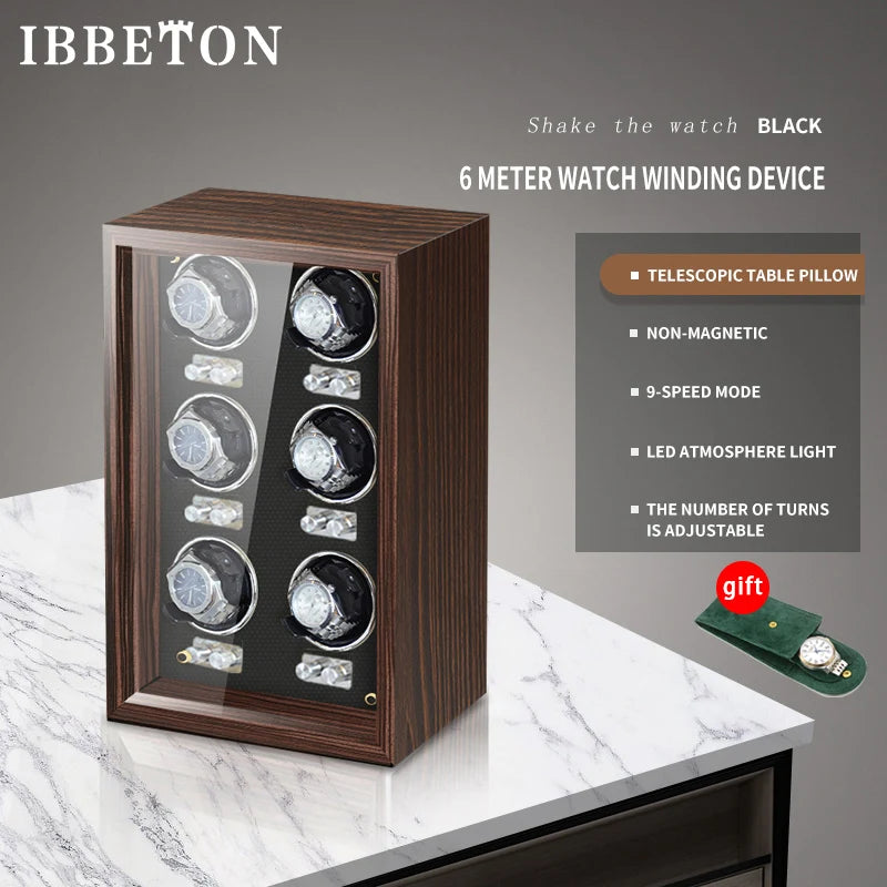 IBBETON Wooden Watch Winder Case, 2/4/6 Slots, Mabuchi Motor, Luxury Storage