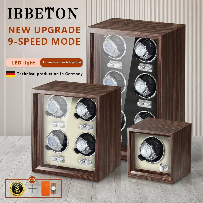 IBBETON Wooden Watch Winder Case, 2/4/6 Slots, Mabuchi Motor, Luxury Storage