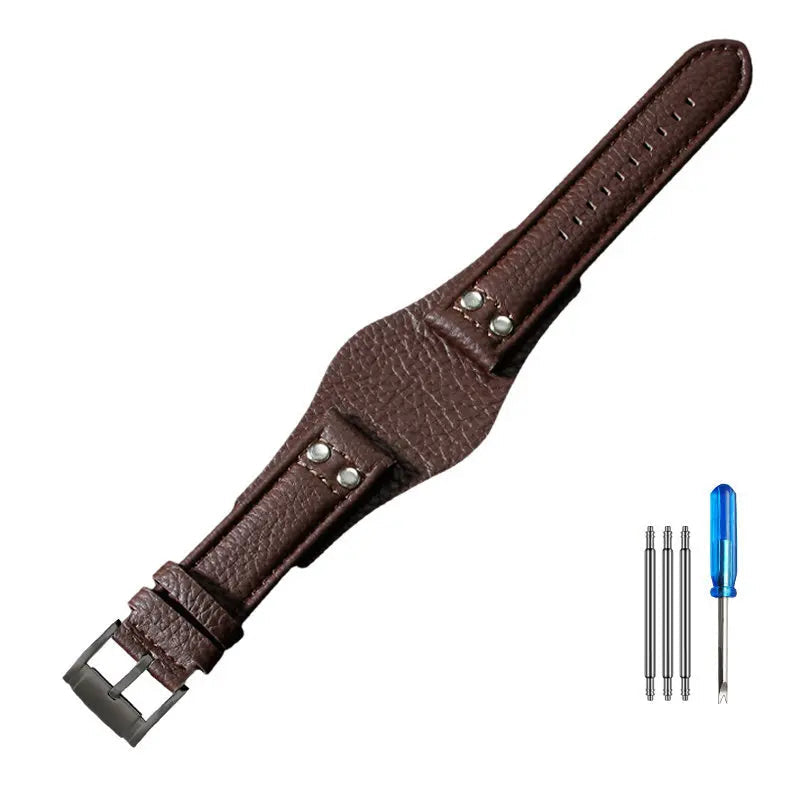 Leather Watch Strap for Fossil CH2564, CH2565, CH2891, CH3051 | 22mm Black & Brown with Rivet Style