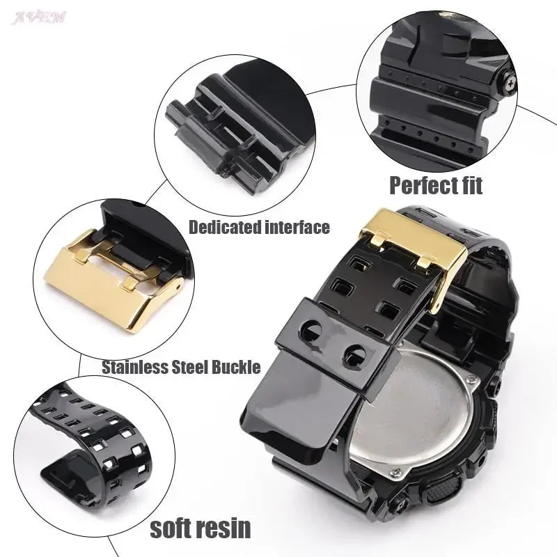 16mm Silicone Strap for Casio G-SHOCK GA-100/110/200 GD-100 GW-8900, TPU Band