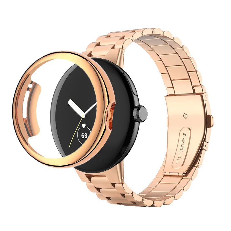 Stainless Steel Case Band for Google Pixel Watch 2/1 – Full Protective Cover & Metal Strap