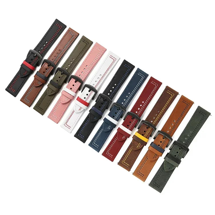 Leather Strap (20mm/22mm) for Samsung Galaxy, Huawei GT, Amazfit, Xiaomi: Classic and Elegant