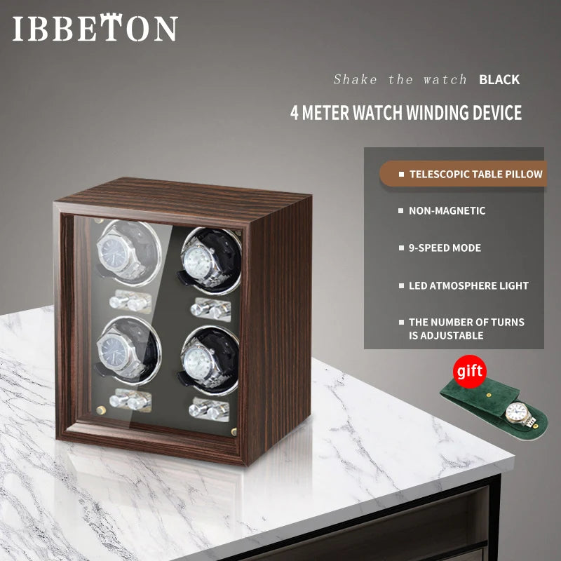 IBBETON Wooden Watch Winder Case, 2/4/6 Slots, Mabuchi Motor, Luxury Storage